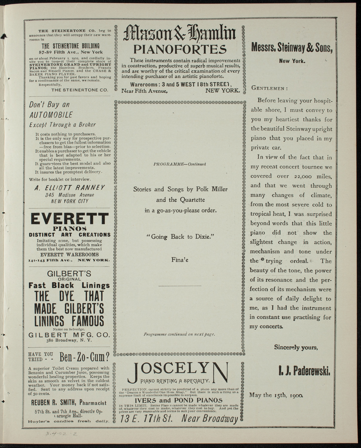 Polk Miller In Story and Song -- "The Old Southern Plantation Negro", March 4, 1902, program page 3