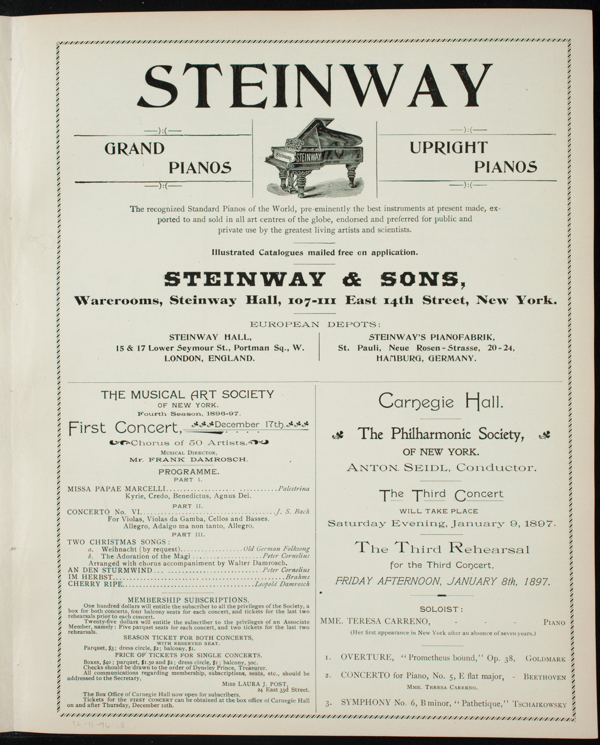 New York Philharmonic, December 11, 1896, program page 5