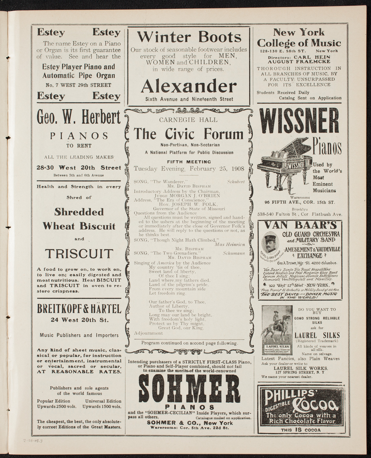The Civic Forum, February 25, 1908, program page 5