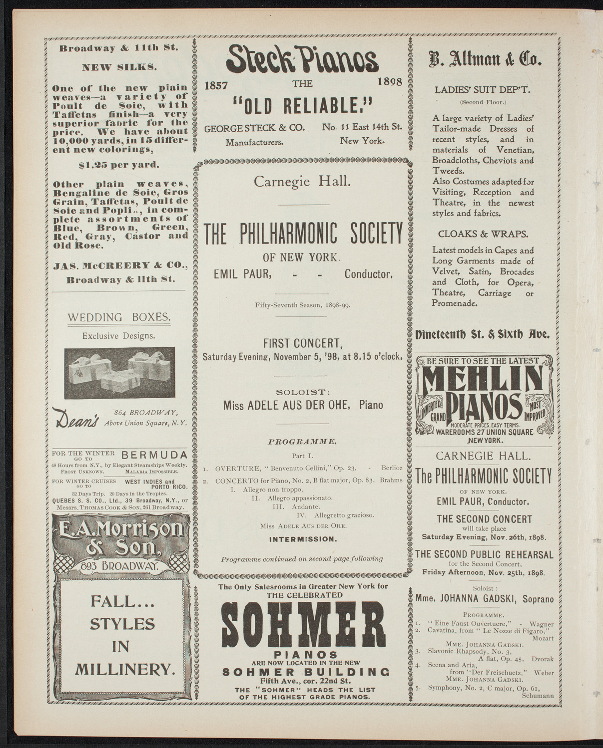 New York Philharmonic, November 5, 1898, program page 4