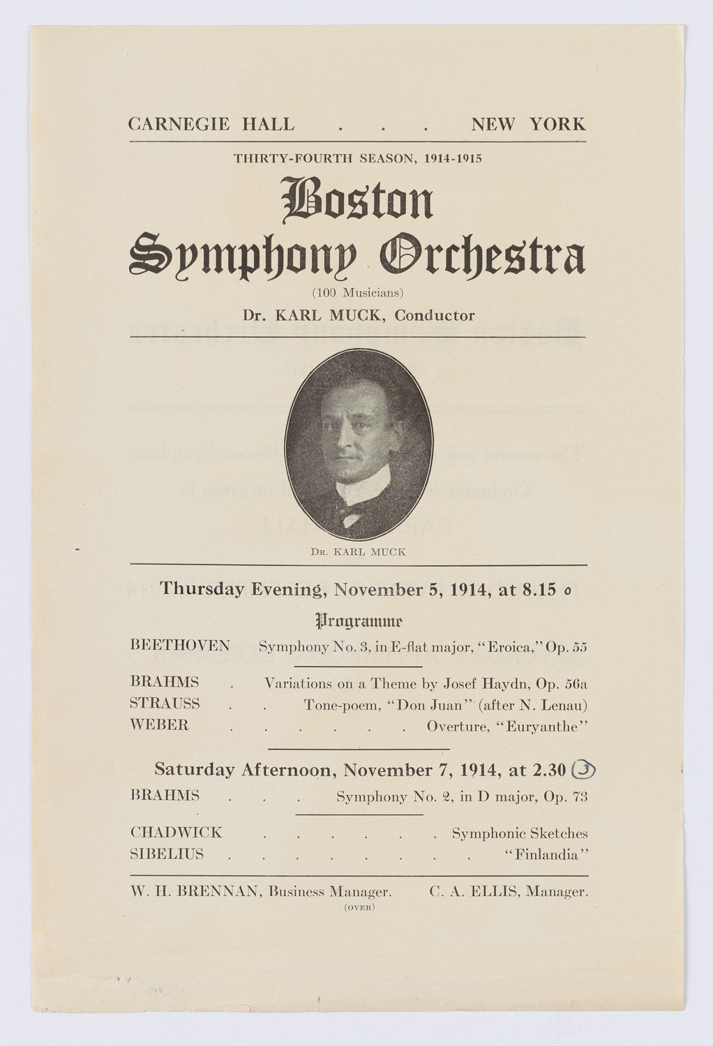 Boston Symphony Orchestra, November 1914
