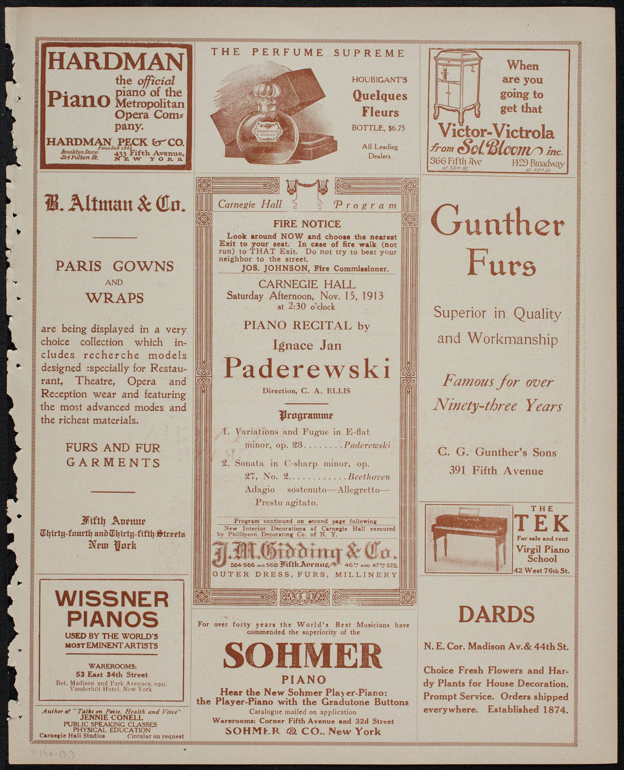 Ignacy Jan Paderewski, Piano, November 15, 1913, program page 5