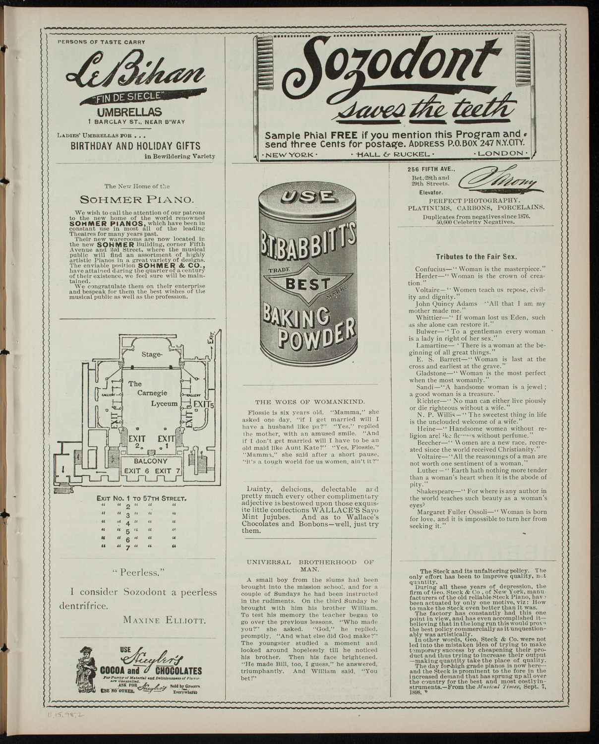 Isis League of Music and Drama Student Production, November 15, 1898, program page 3