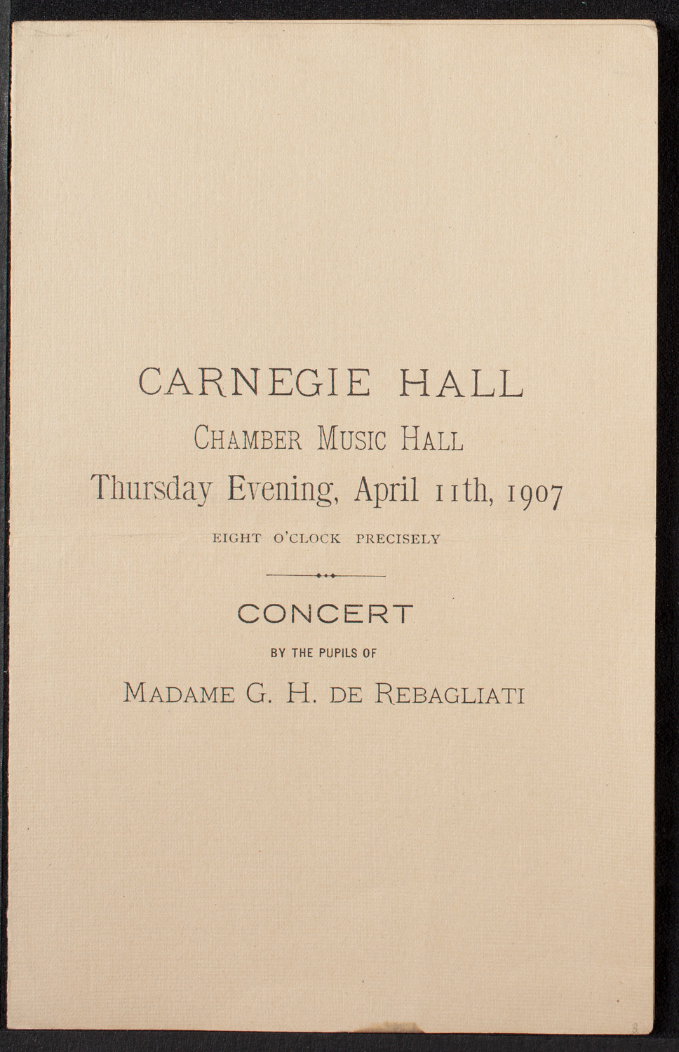 Students of Madame G.H. de Rebagliati, April 11, 1907, program page 1