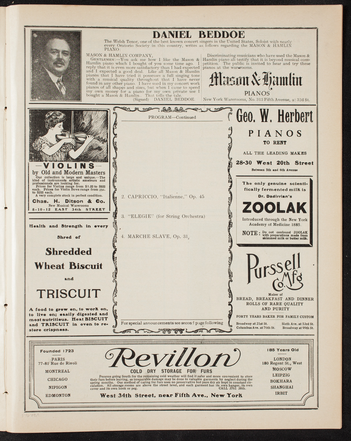 New York Philharmonic, March 26, 1909, program page 7
