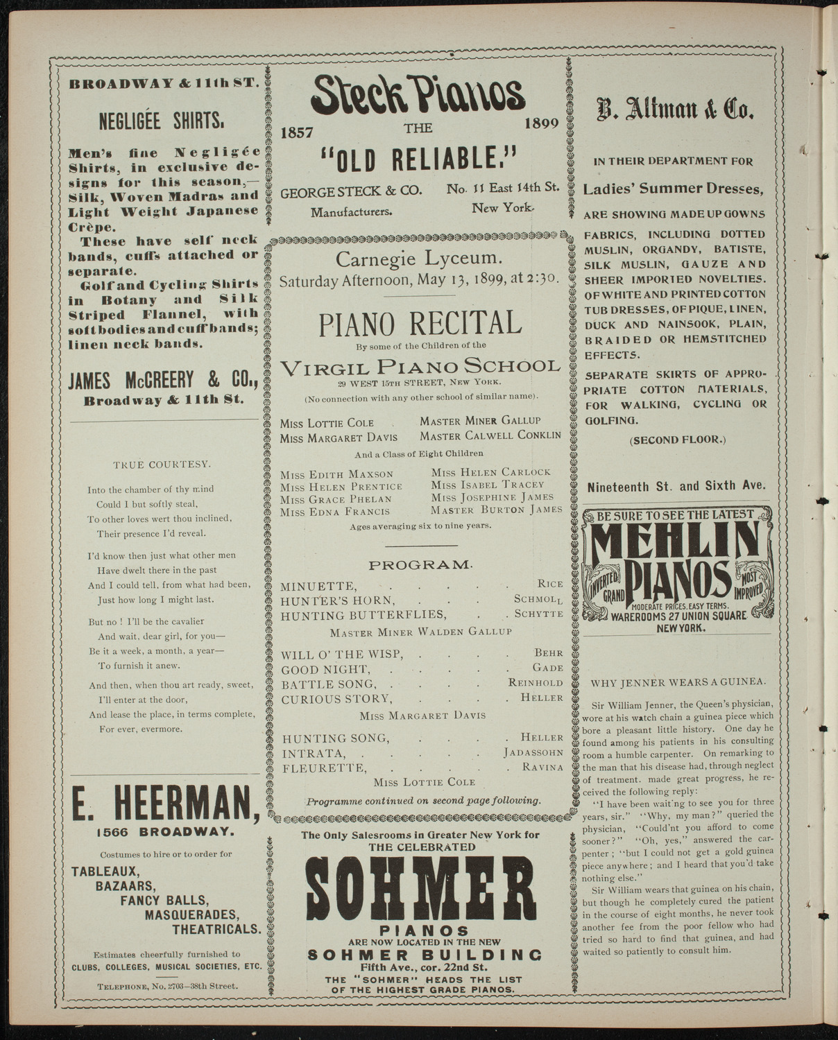 Virgil Piano School Student Recital, May 13, 1899, program page 4