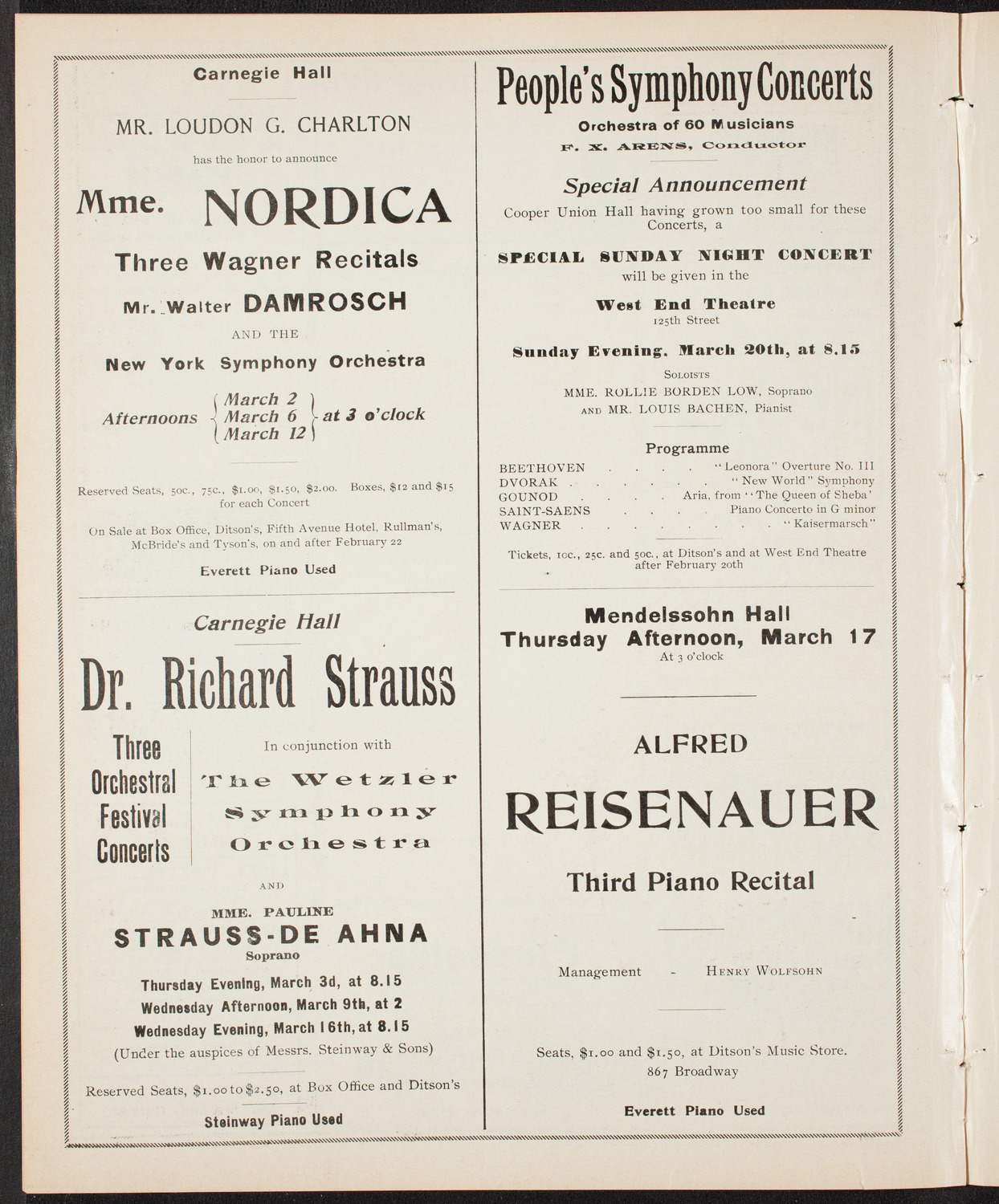 Richard Strauss with Pauline Strauss de Ahna and David Bispham, March 1, 1904, program page 8