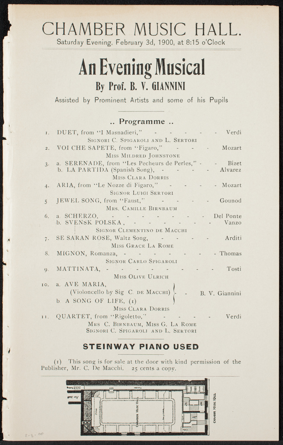 Students of B.V. Giannini and others, February 3, 1900, program page 1