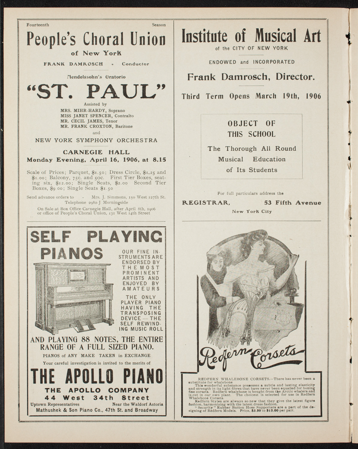 Oratorio Society of New York, April 3, 1906, program page 2