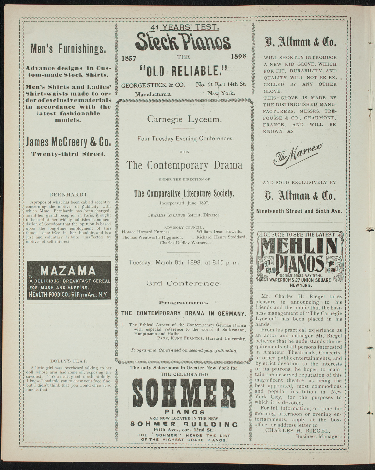 Comparative Literature Society Evening Conference, March 8, 1898, program page 4