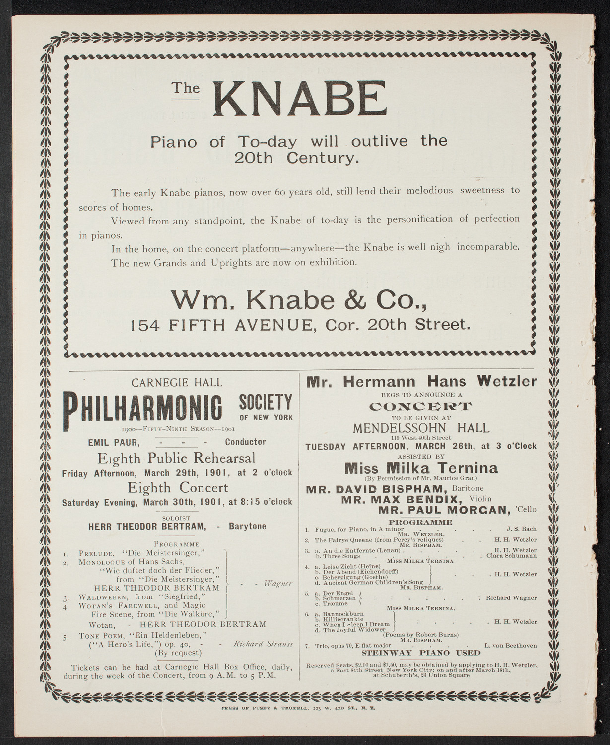 Musical Art Society of New York, March 14, 1901, program page 10