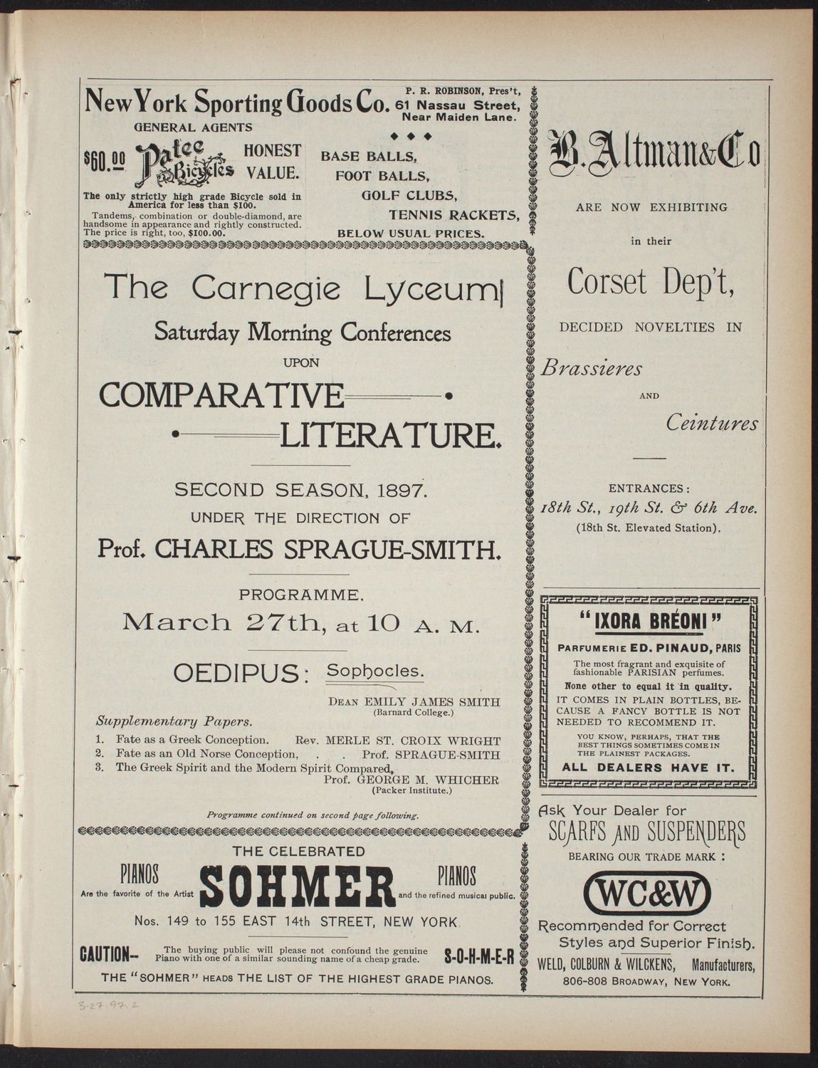 Saturday Morning Conferences on Comparative Literature, March 27, 1897, program page 3