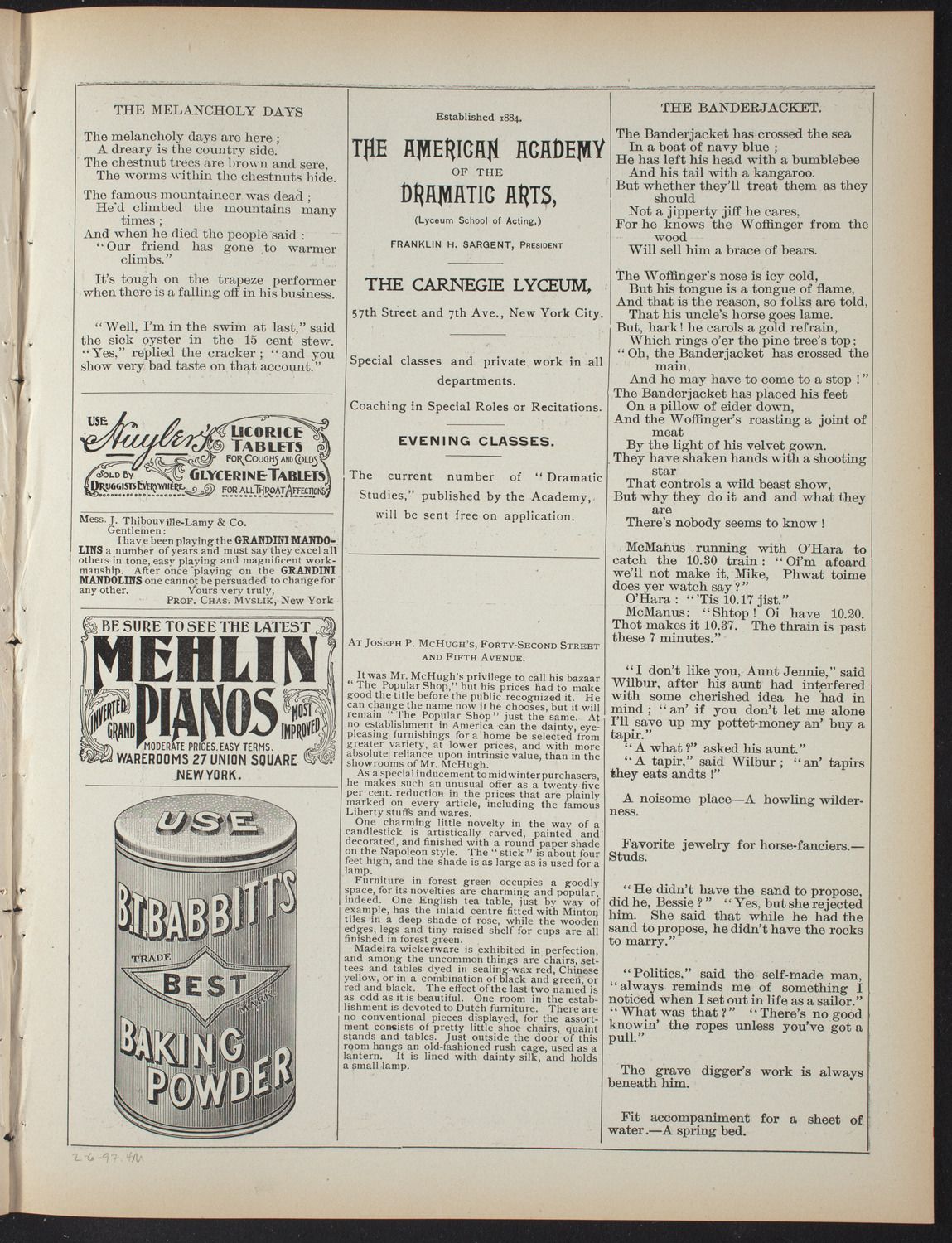 Saturday Morning Conferences on Comparative Literature, February 6, 1897, program page 7