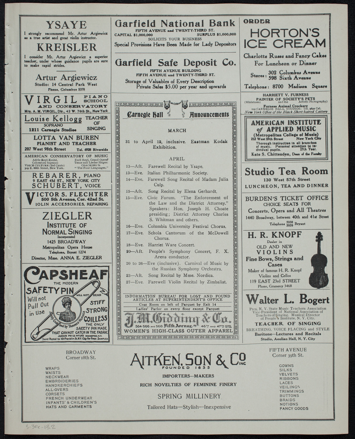 Russian Symphony Society of New York, March 30, 1913, program page 3