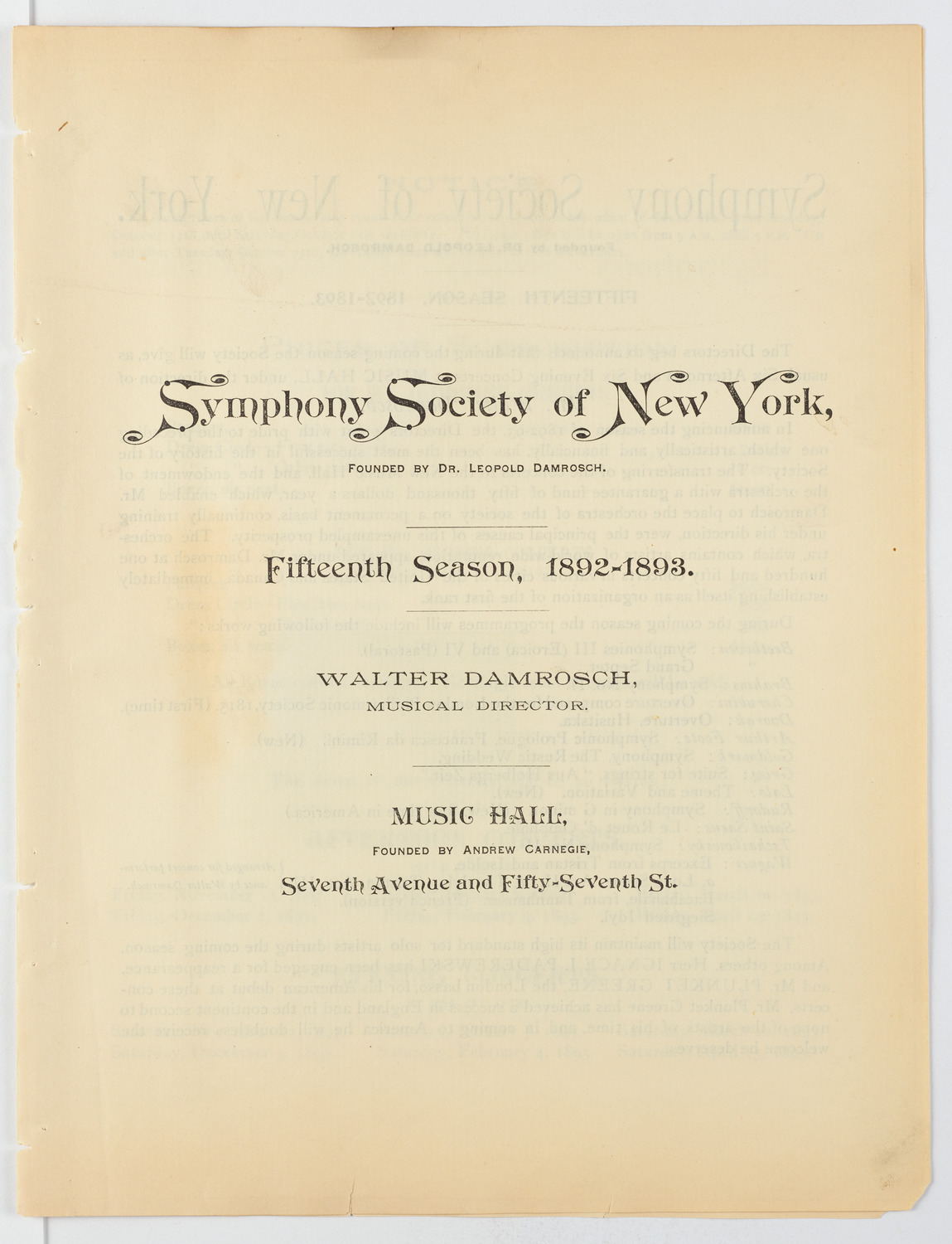 New York Symphony Orchestra, 1892-1893