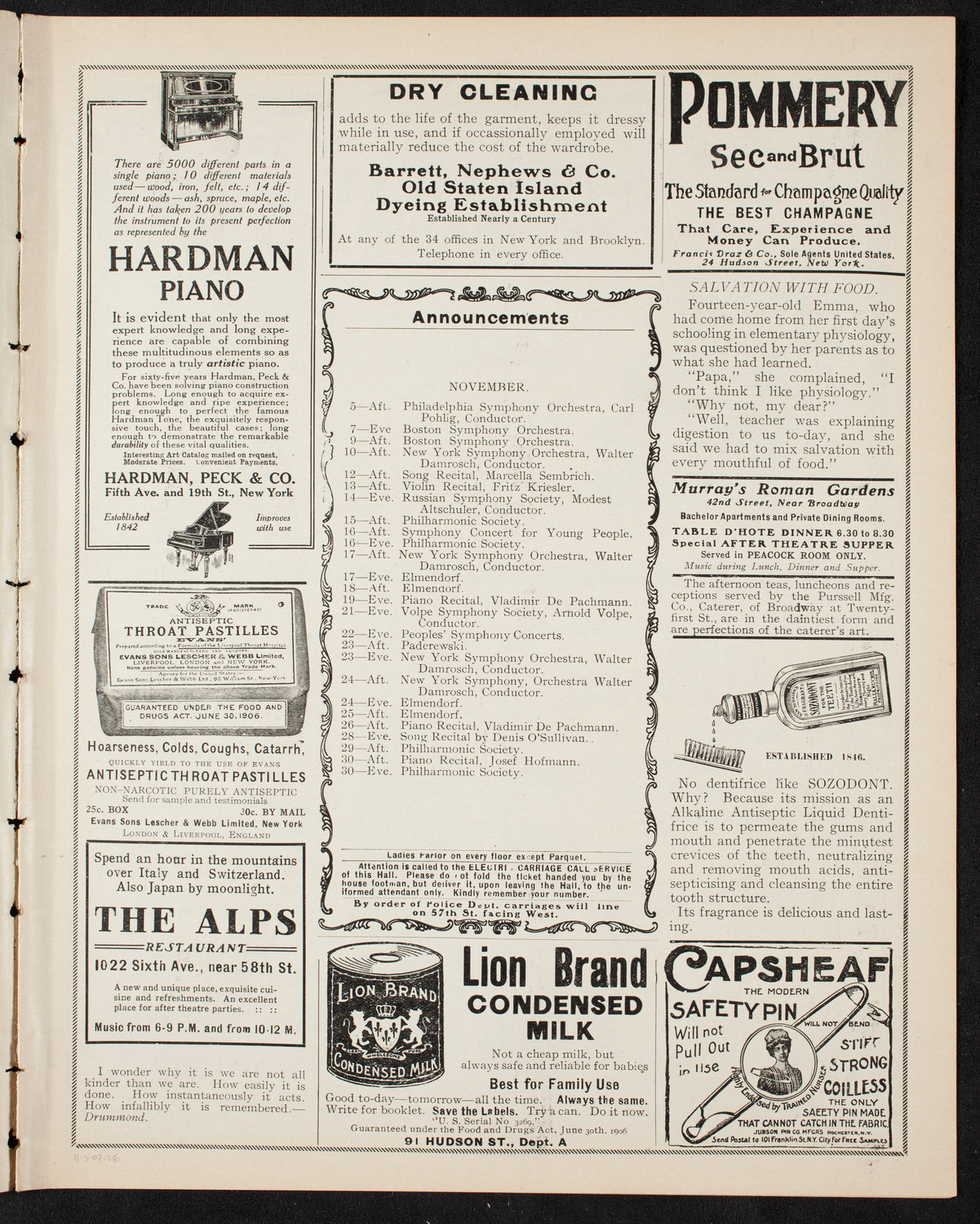 New York College of Music and New York German Conservatory of Music Faculty Concert with Orchestra, November 3, 1907, program page 3