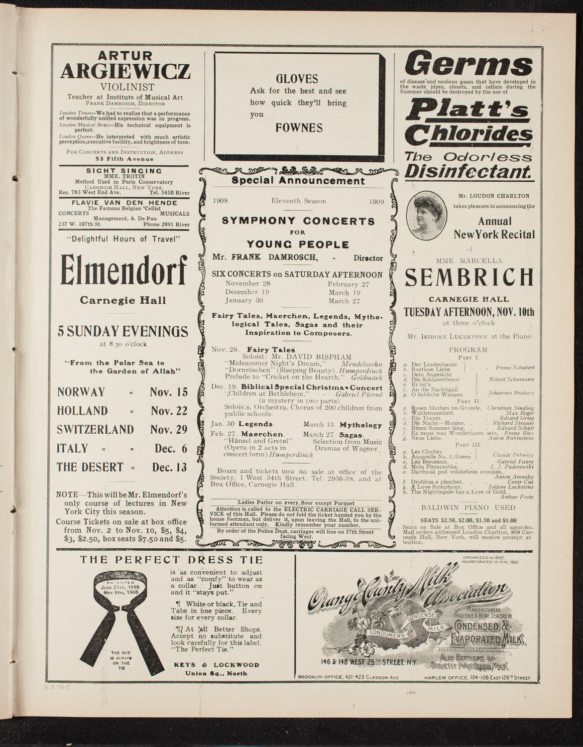 Boston Symphony Orchestra, November 7, 1908, program page 9