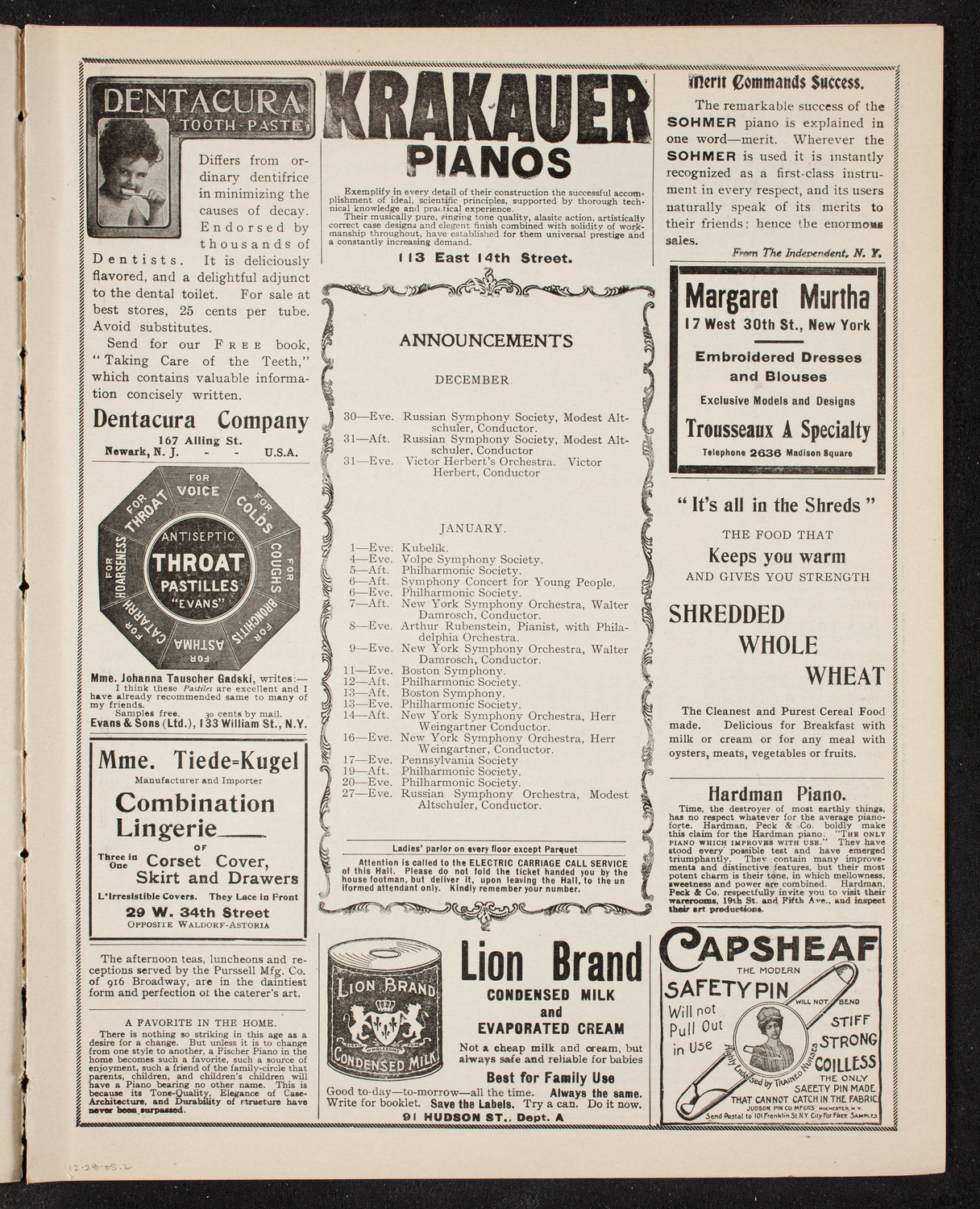 Oratorio Society of New York, December 28, 1905, program page 3