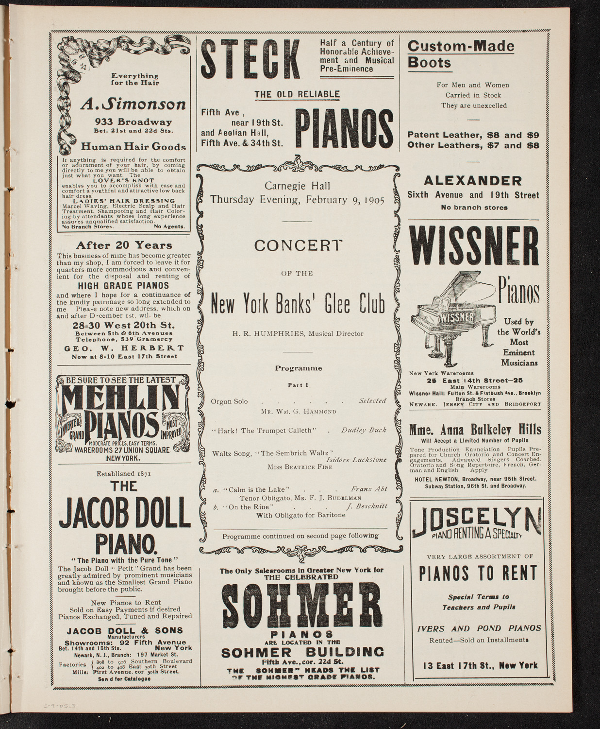 New York Banks' Glee Club, February 9, 1905, program page 5