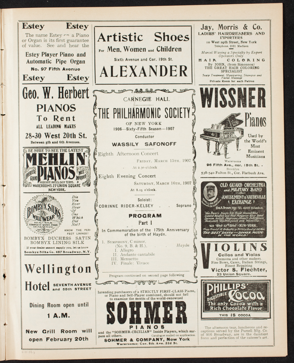 New York Philharmonic, March 15, 1907, program page 5