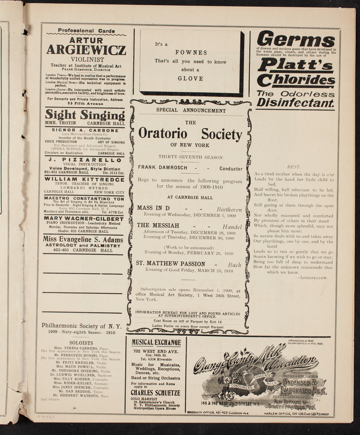 David Bispham, Baritone, October 10, 1909, program page 9