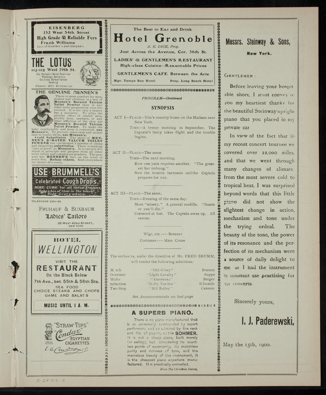 Dwight School Comedy Club, February 26, 1903, program page 3