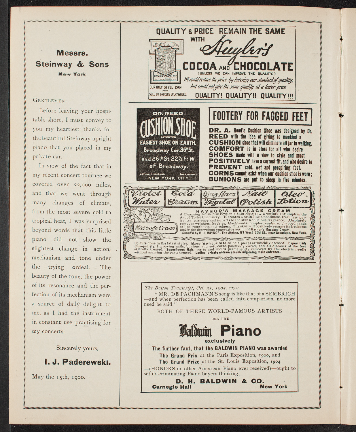 Eugène Ysaÿe, Violin, March 5, 1905, program page 4