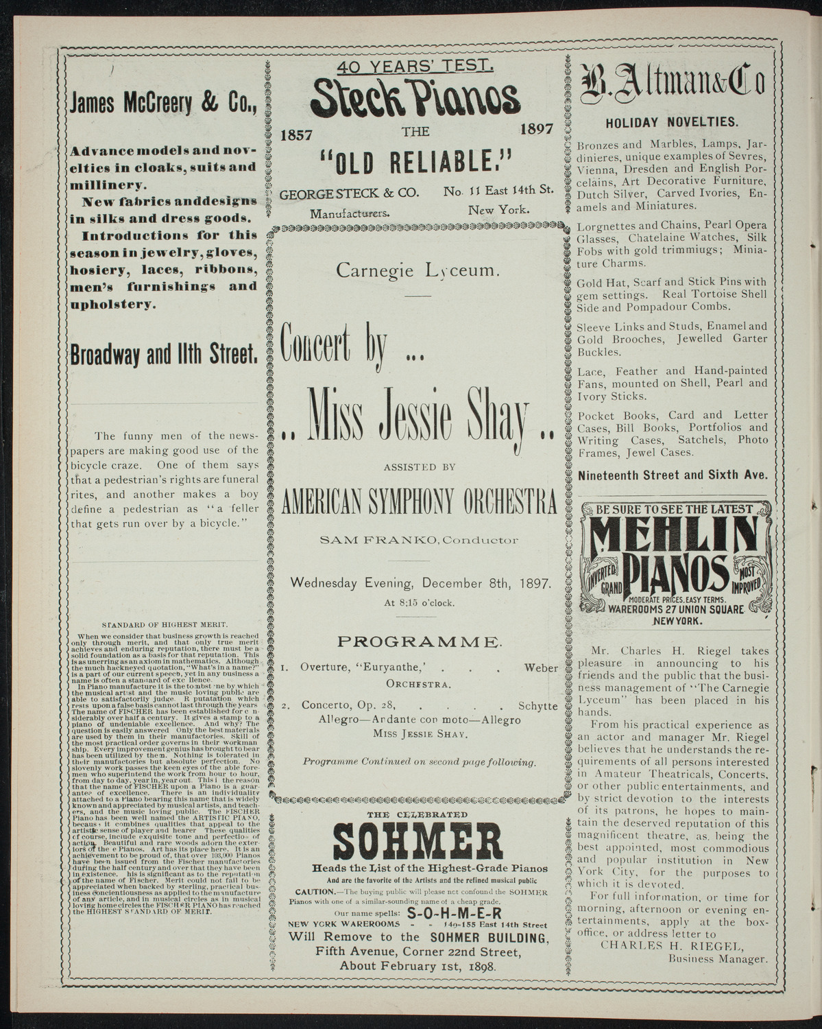 Jessie Shay/ American Symphony Orchestra, December 8, 1897, program page 4