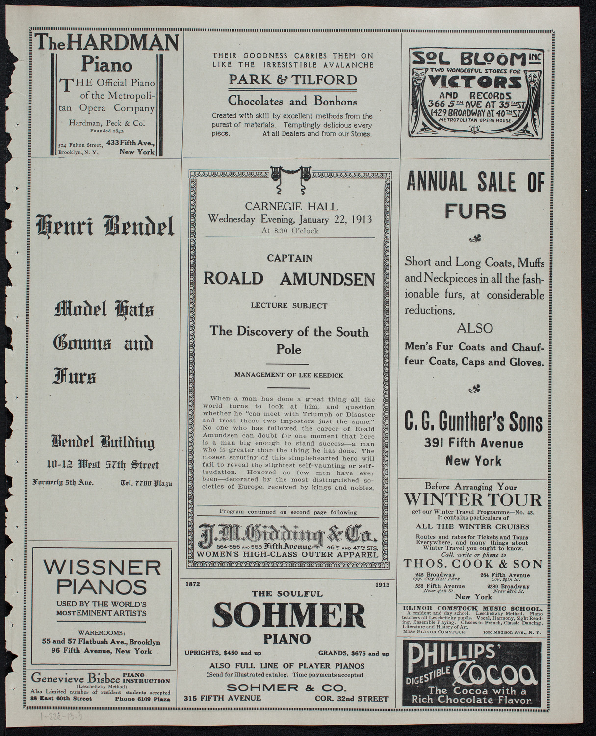 Lecture by Roald Amundsen: The Discovery of the South Pole, January 22, 1913, program page 5