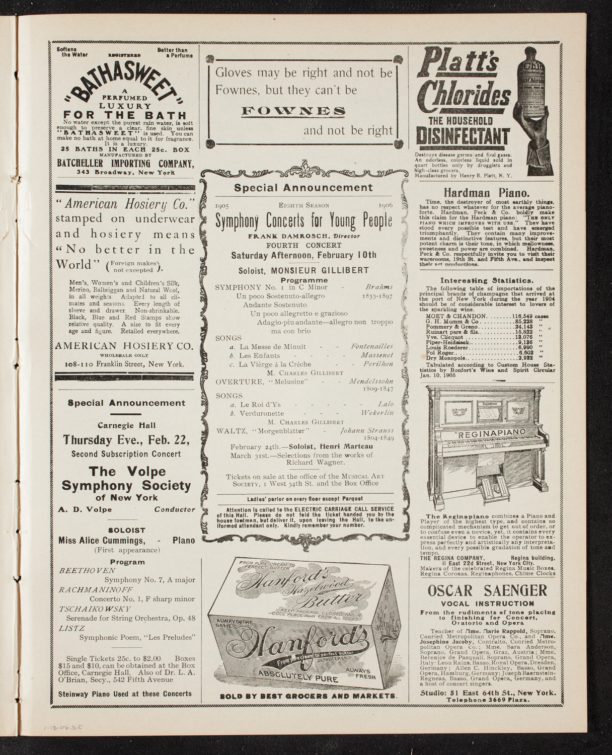 New York Philharmonic, January 13, 1906, program page 9