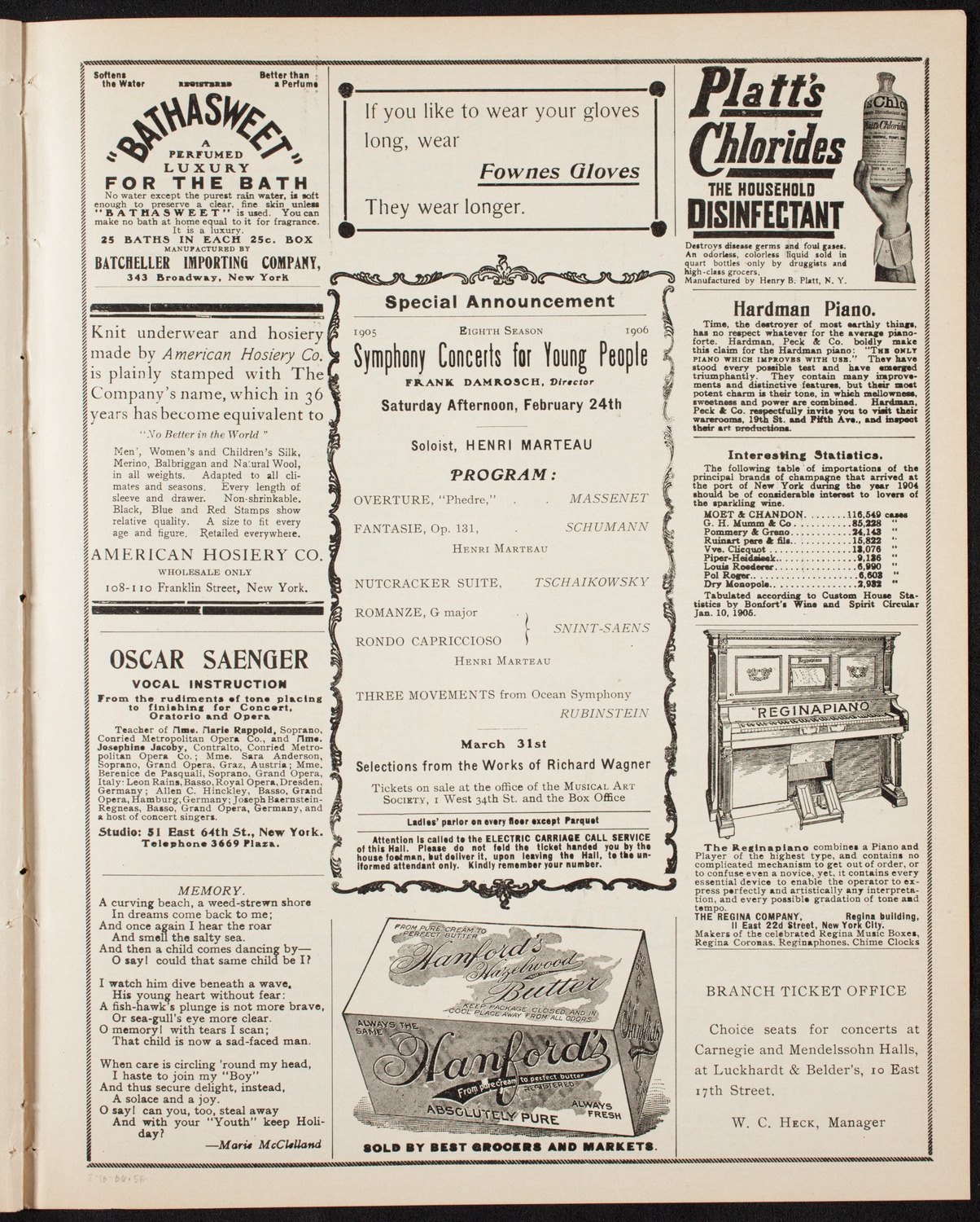 New York Philharmonic, February 10, 1906, program page 9