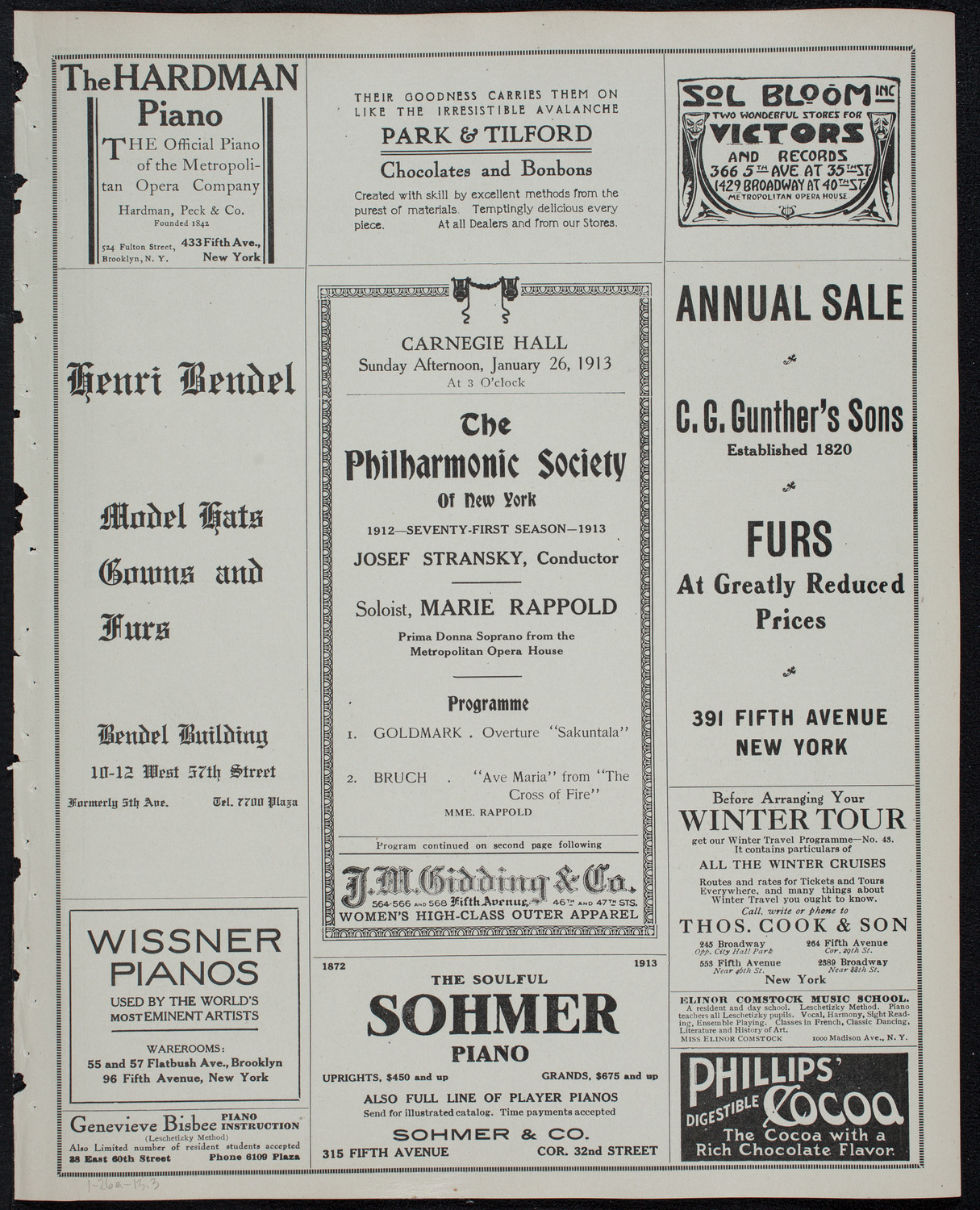 New York Philharmonic, January 26, 1913, program page 5