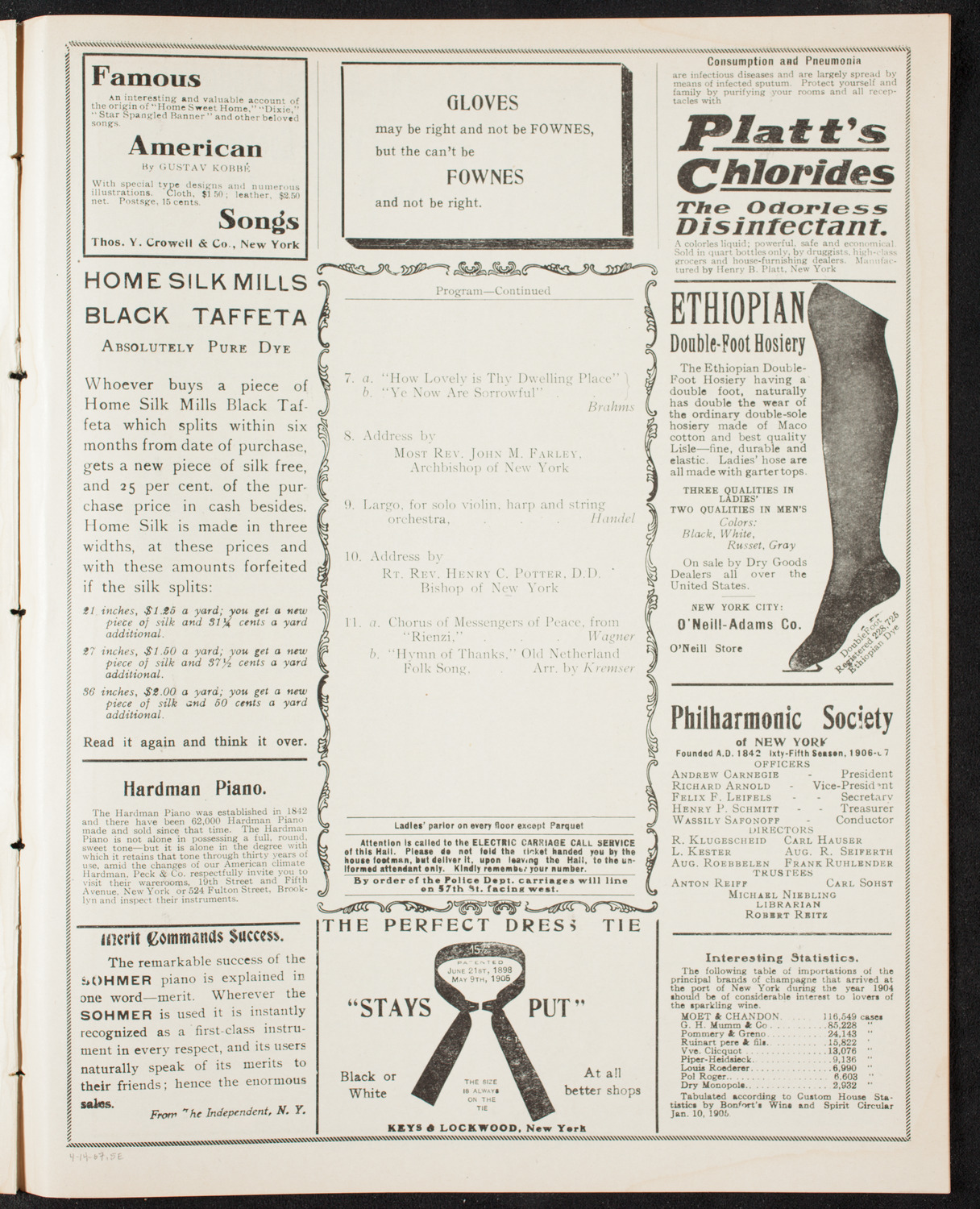 National Arbitration and Peace Congress: Choral Service, April 14, 1907, program page 9