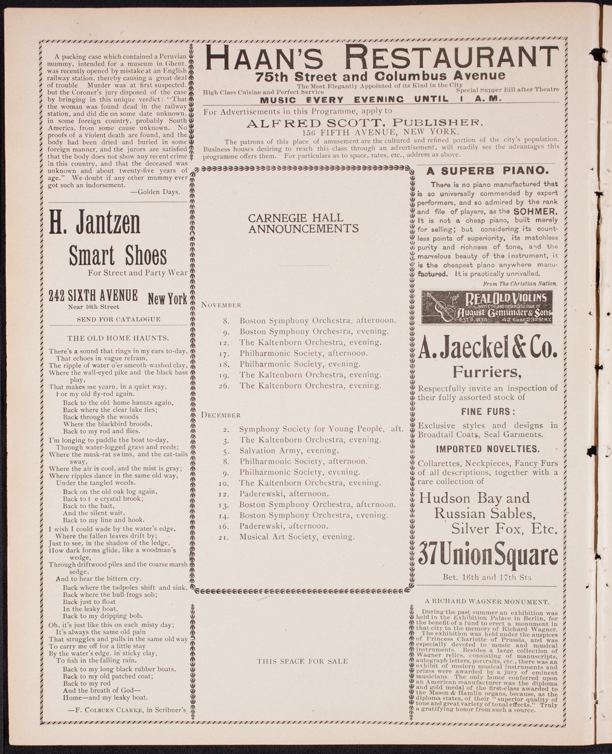 Kaltenborn Orchestra, November 5, 1899, program page 2