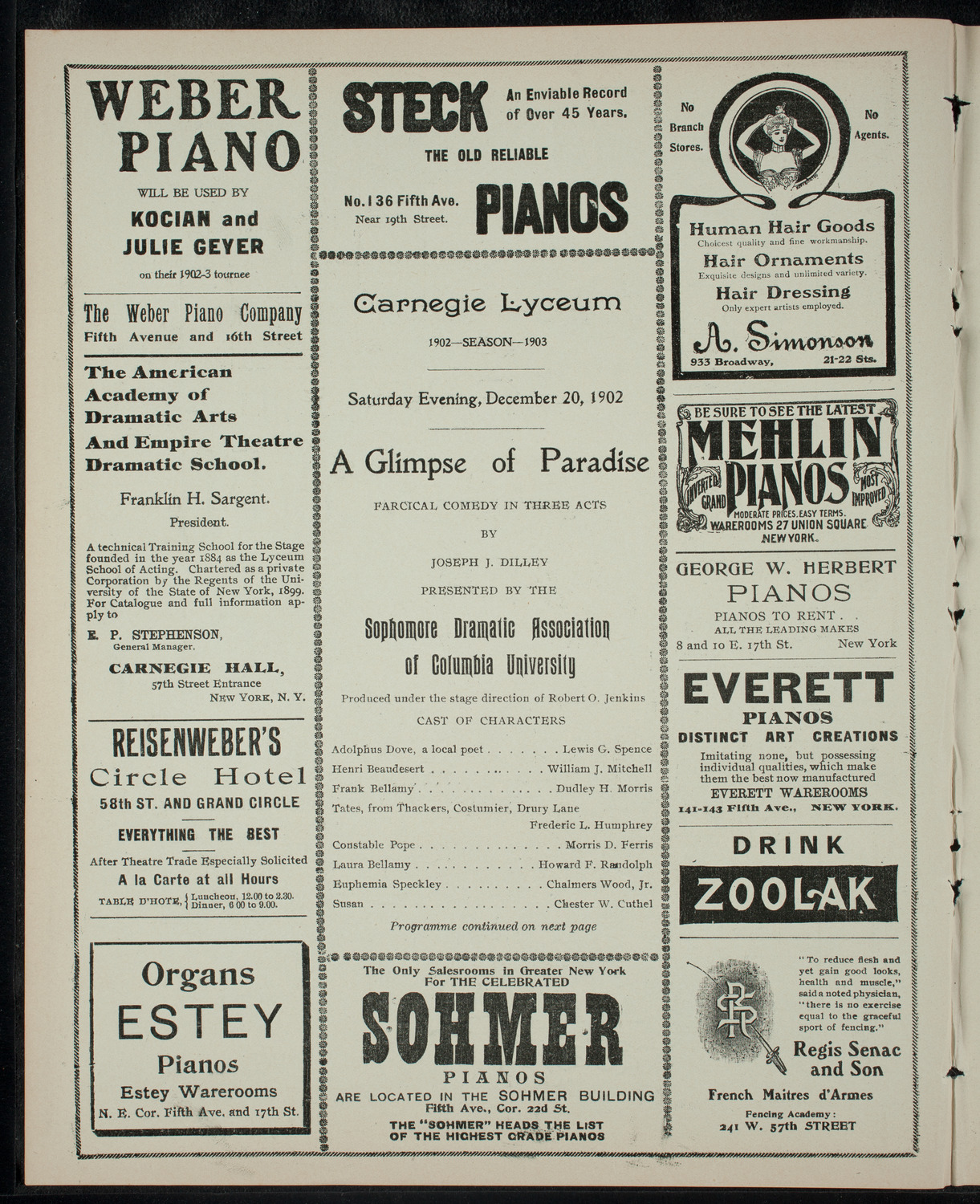 Columbia University Sophomore Dramatic Association, December 20, 1902, program page 2