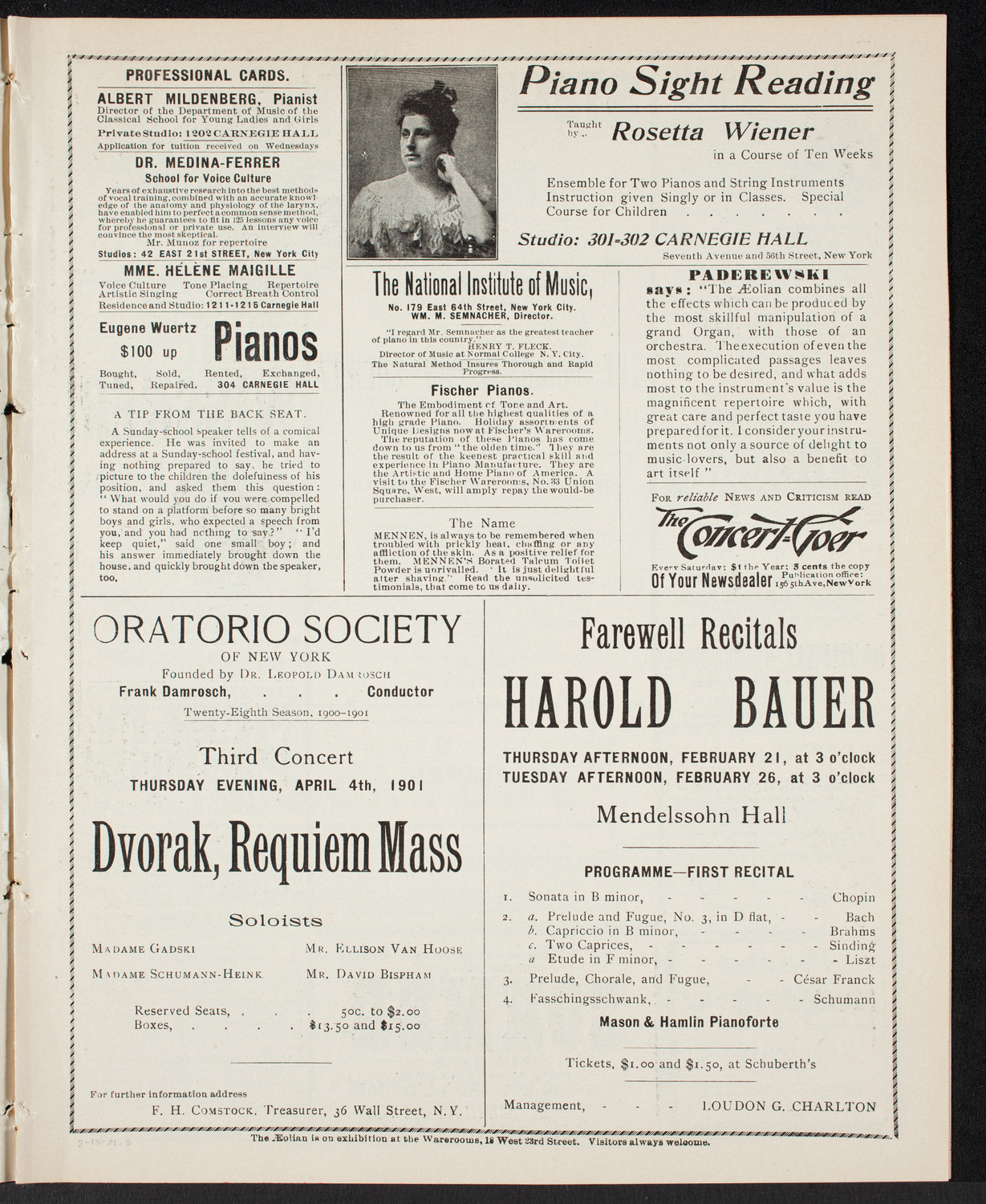 New York Philharmonic, February 15, 1901, program page 3