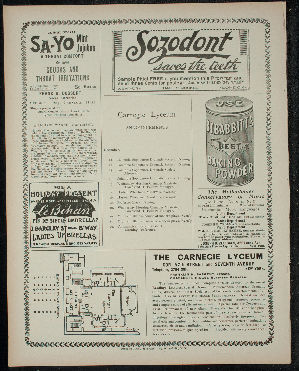 Comparative Literature Society, December 9, 1899, program page 4