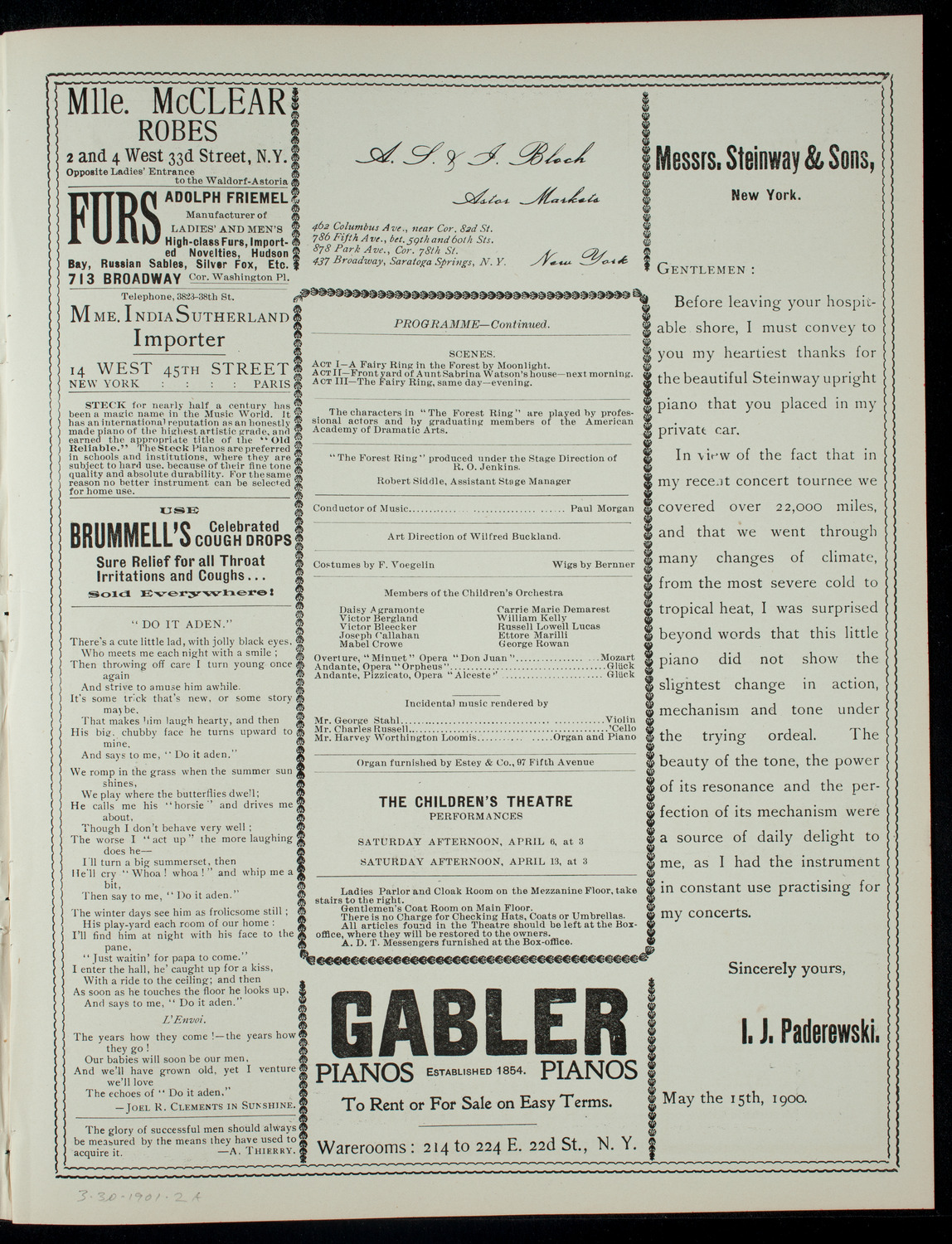 The Children's Theatre, March 30, 1901, program page 3