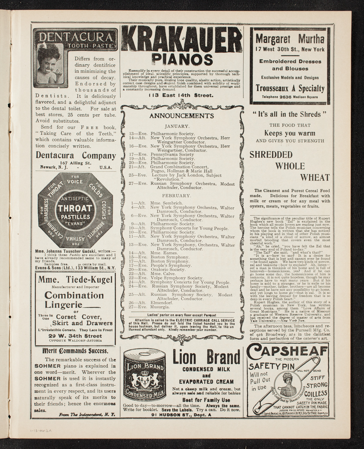 Boston Symphony Orchestra, January 13, 1906, program page 3