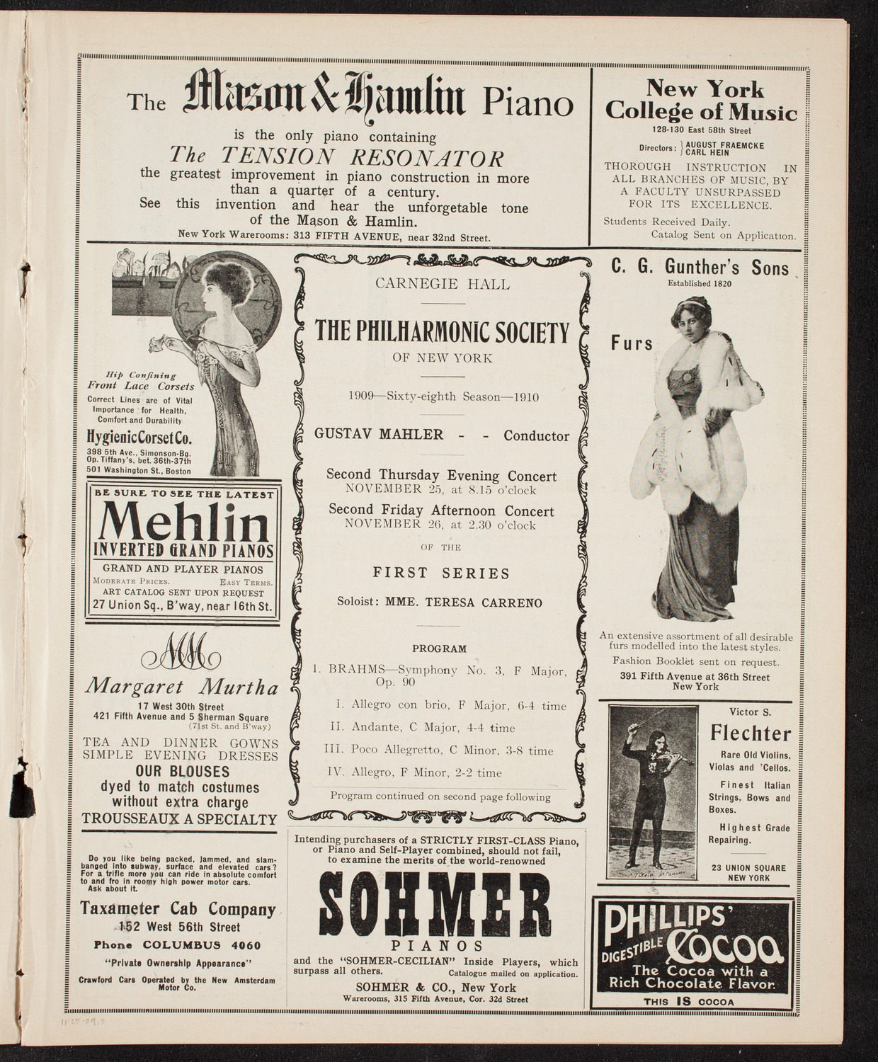 New York Philharmonic, November 25, 1909, program page 5
