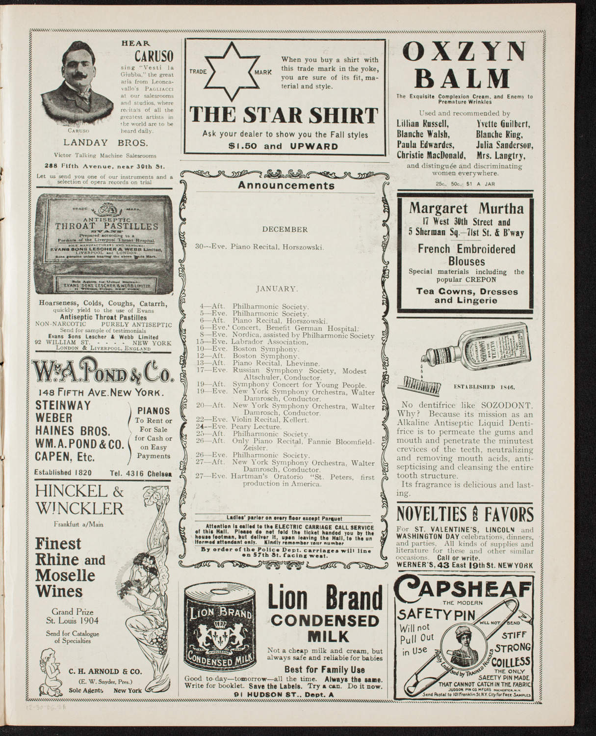 New York Symphony Orchestra, December 30, 1906, program page 3