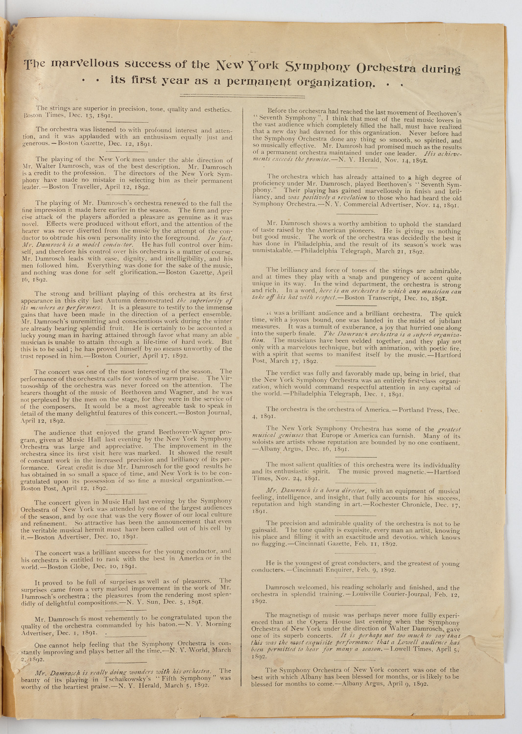 New York Symphony Orchestra, 1892-1893