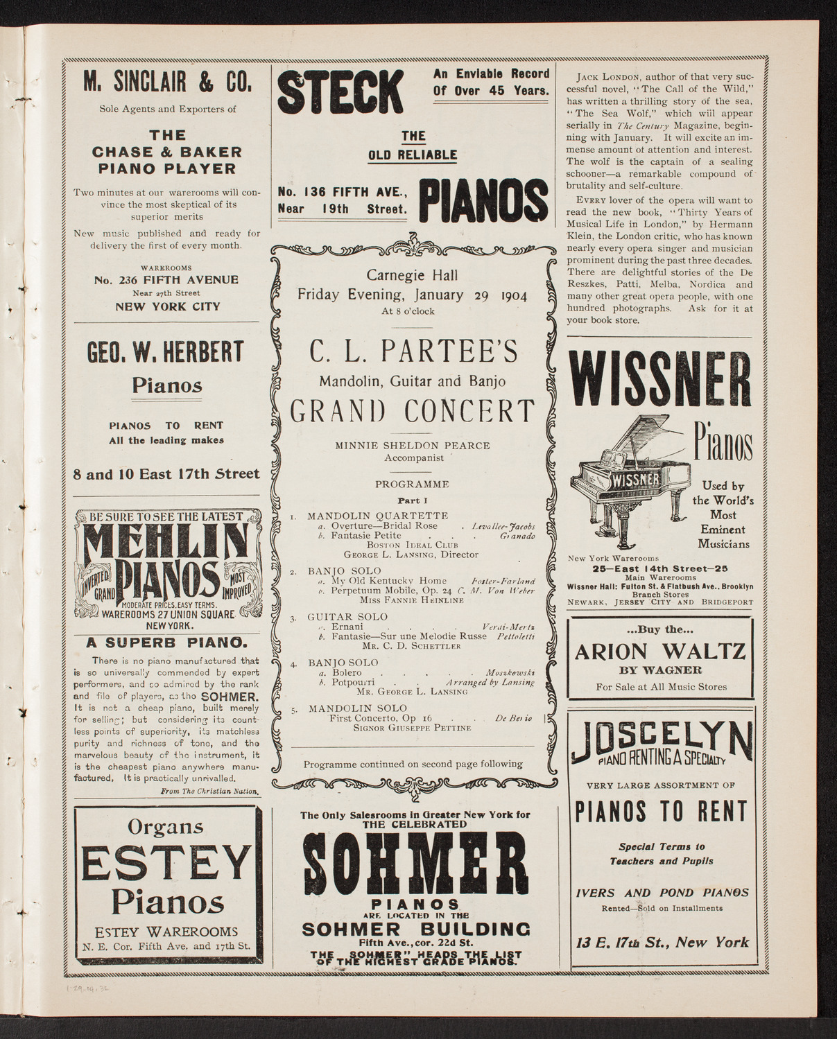 C. L. Partee's Mandolin, Guitar and Banjo Concert, January 29, 1904, program page 5