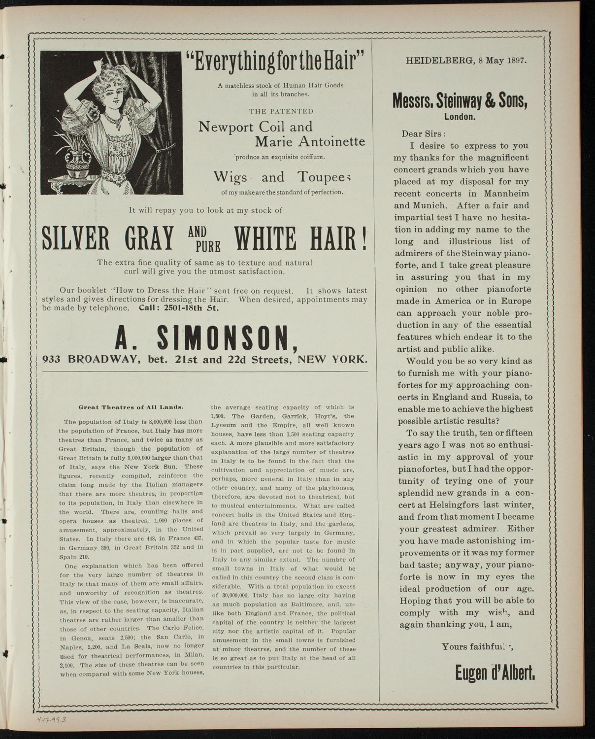 Lecture by Henry E. Krehbiel, April 17, 1899, program page 5