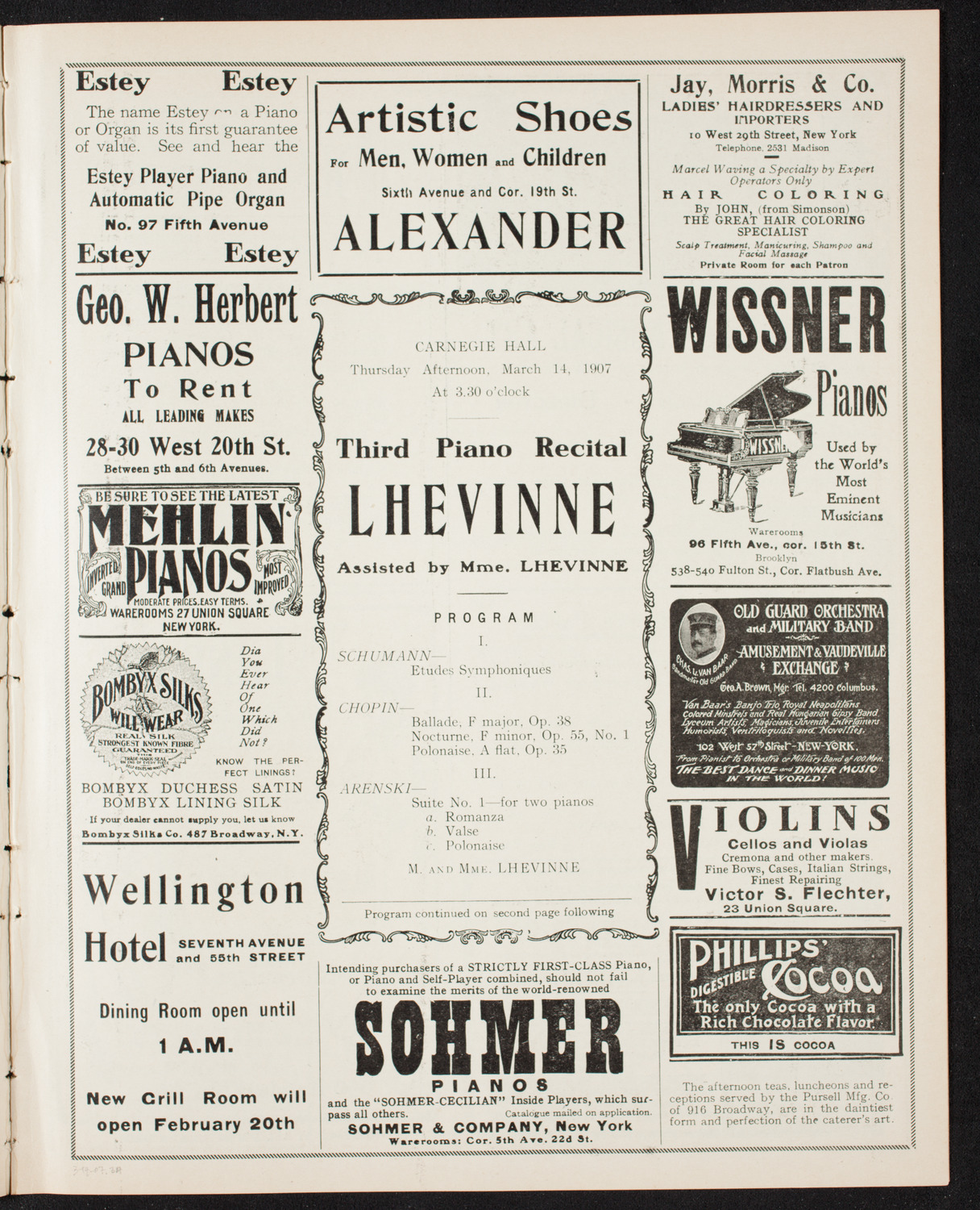 Josef Lhévinne, Piano, March 14, 1907, program page 5