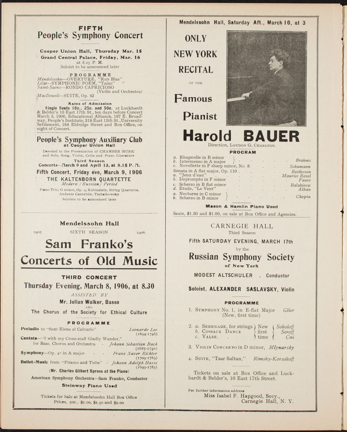 New York Philharmonic, March 3, 1906, program page 10