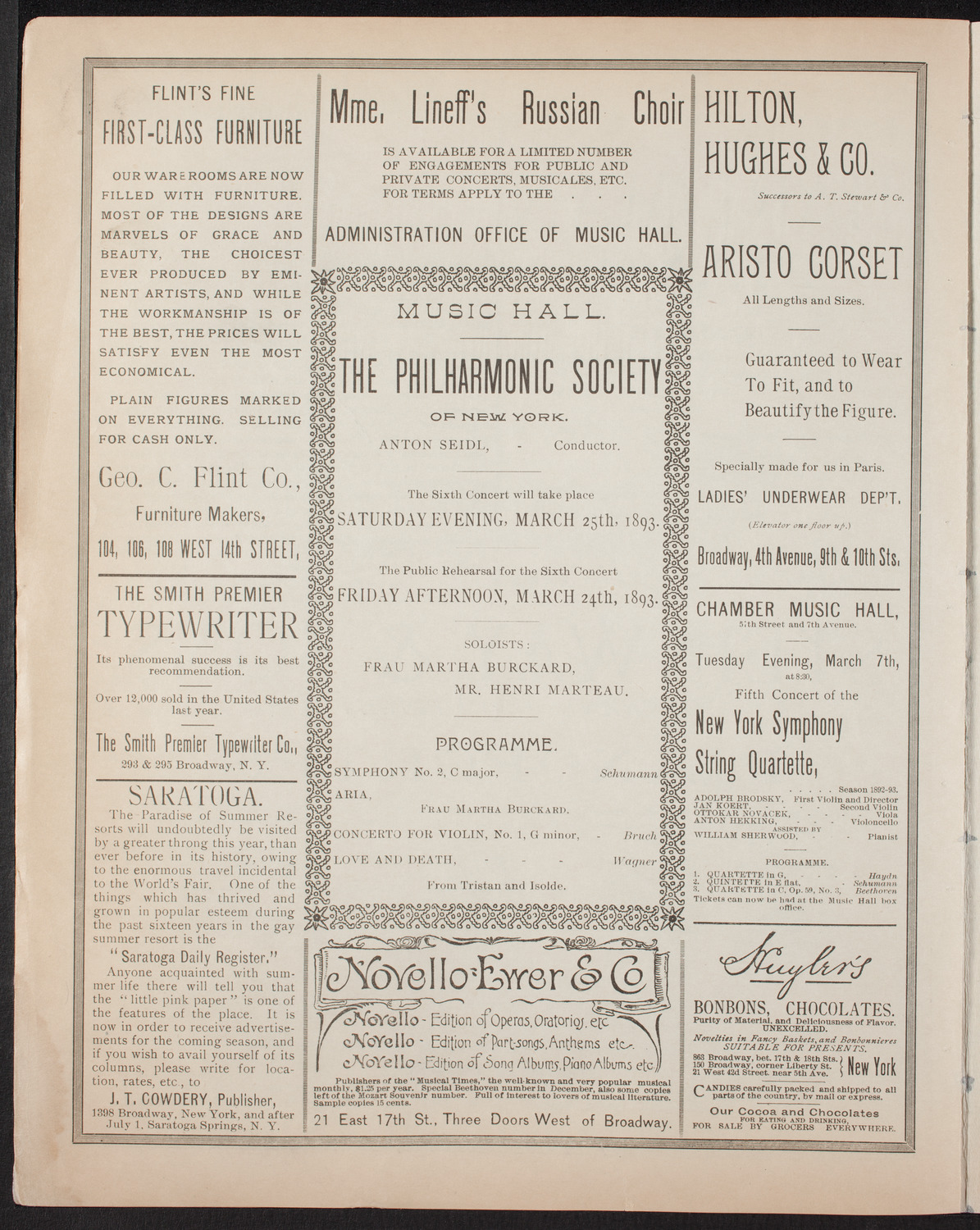 New York Philharmonic, March 4, 1893, program page 6