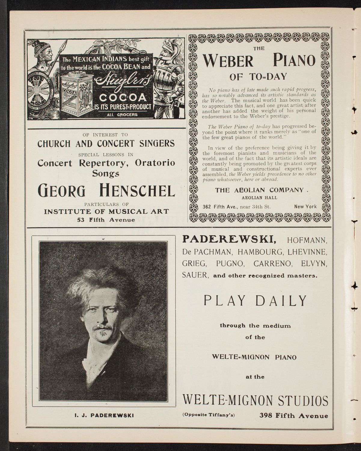 Ignacy Jan Paderewski, Piano, November 23, 1907, program page 6