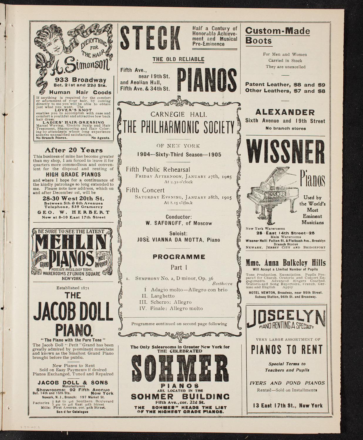 New York Philharmonic, January 27, 1905, program page 5