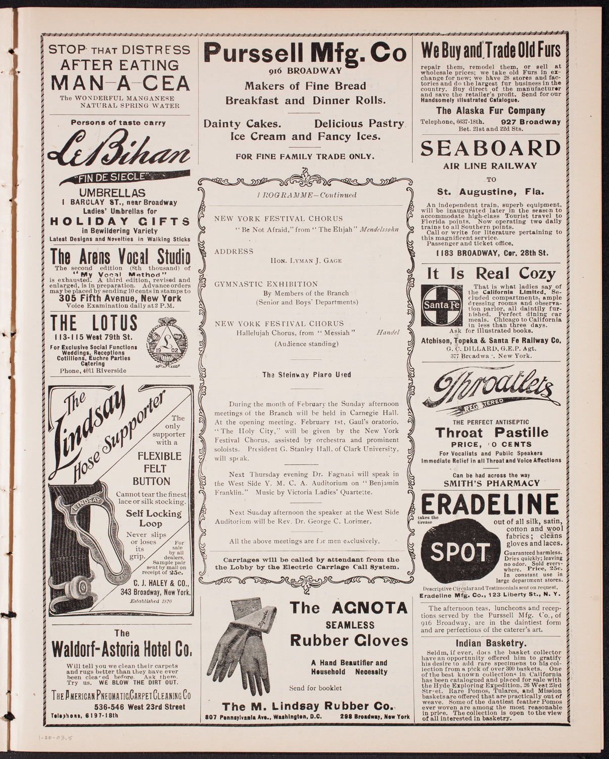 Meeting: Sixth Anniversary Celebration of the West Side Branch, YMCA, January 20, 1903, program page 9